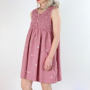 Vintage Gingham Dress / Sleeveless Smocked Baby Doll Mini / 90's Shift S/M